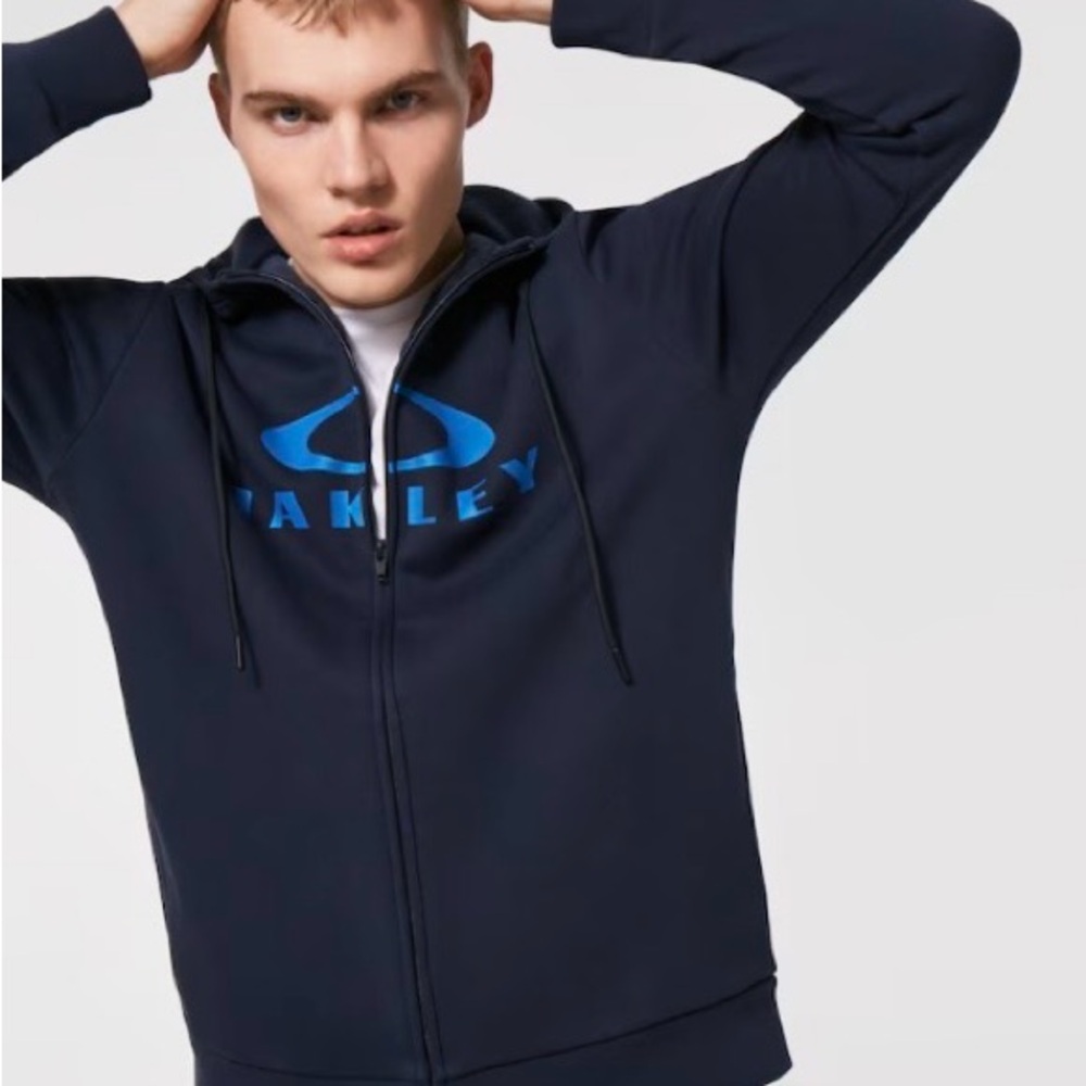 Oakley Navy Bark FZ 2.0 Full Zip Hoodie with Bright Blue Logo